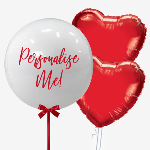 Personalised White & Red Orb Balloon - Box Balloons