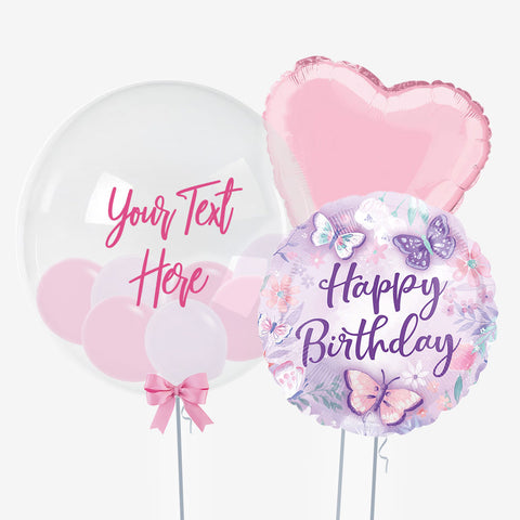 Personalised Happy Birthday Butterfly & Bubble Balloons