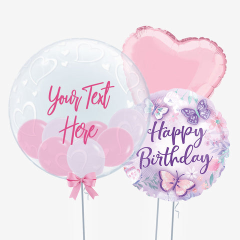Personalised Happy Birthday Butterfly & Bubble Balloons