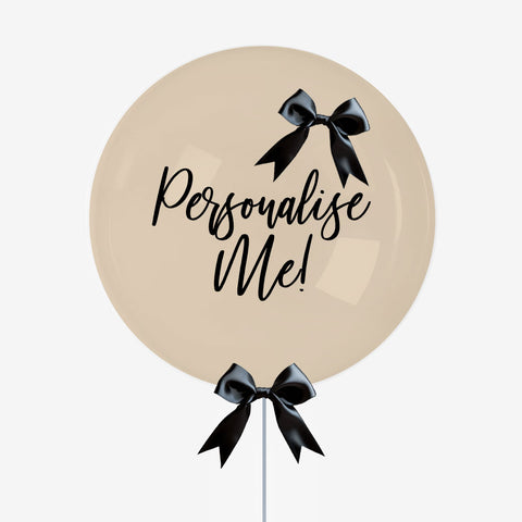 Personalised Cream & Black Bow Bubble Balloon