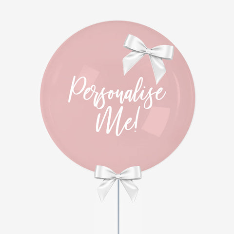 Personalised Pink & White Bow Bubble Balloon - Box Balloons