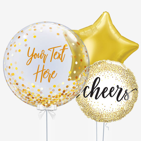 Personalised Gold Glitter Cheers Bubble Balloons