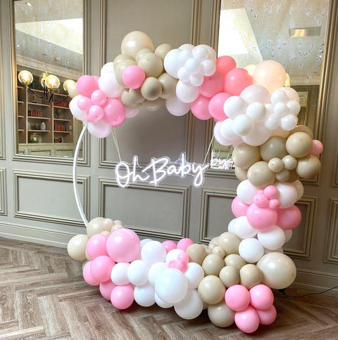 Full Balloon Hoop with Neon Sign